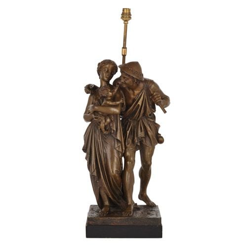 Patinated bronze figurative lamp by Dumaige