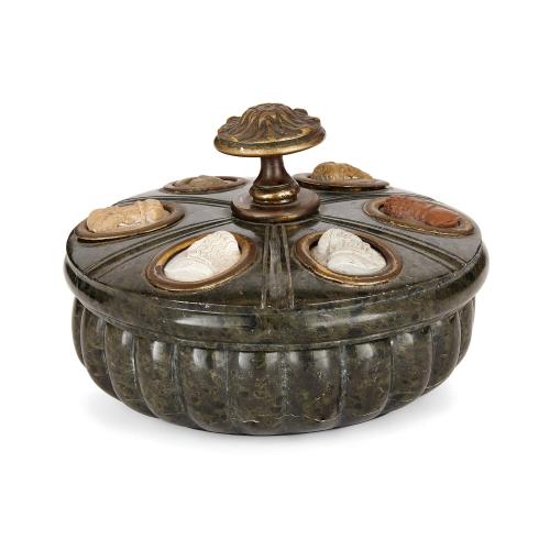 Italian Grand Tour marble inkstand with lava cameos