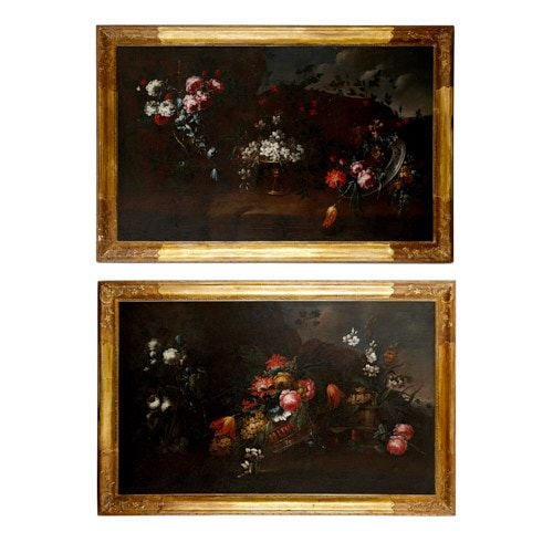 Pair of floral still life paintings, attributed to Vincenzino