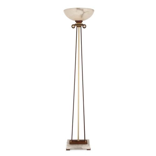 Modern alabaster, gilt and patinated iron floor lamp