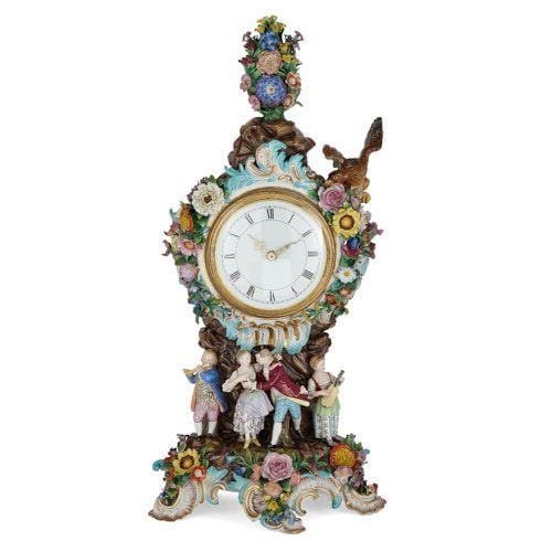 Antique Meissen porcelain mantel clock