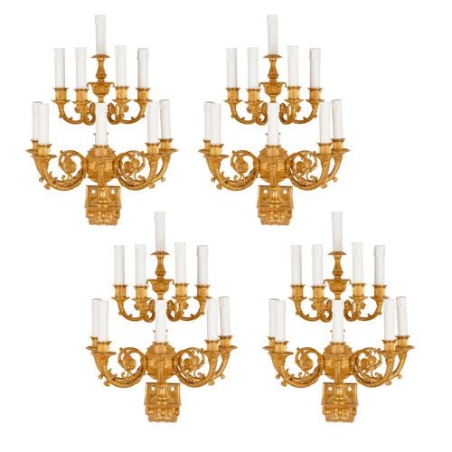 Set of four Neoclassical style ormolu wall lights