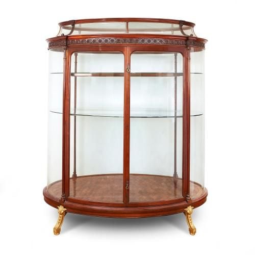 Large ormolu mounted mahogany and parquetry vitrine