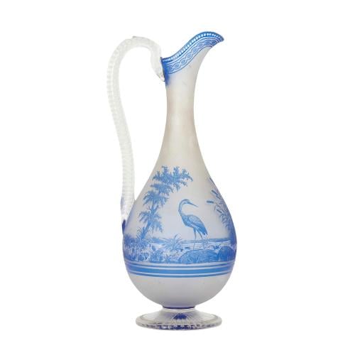 Frosted glass and acid etched antique ewer by Baccarat 