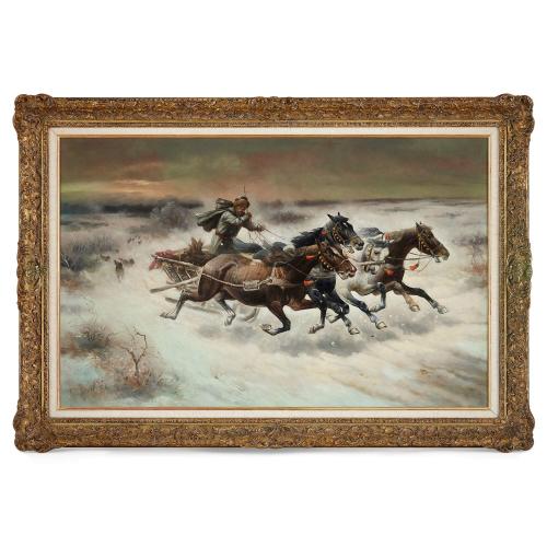 'The Chase', antique oil painting by Baumgartner-Stoiloff
