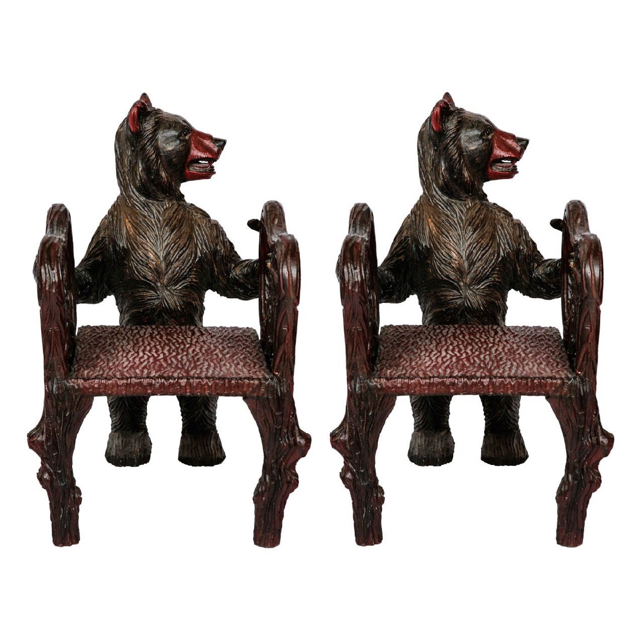 Pair Of Black Forest Wood Antique Miniature Armchairs Mayfair