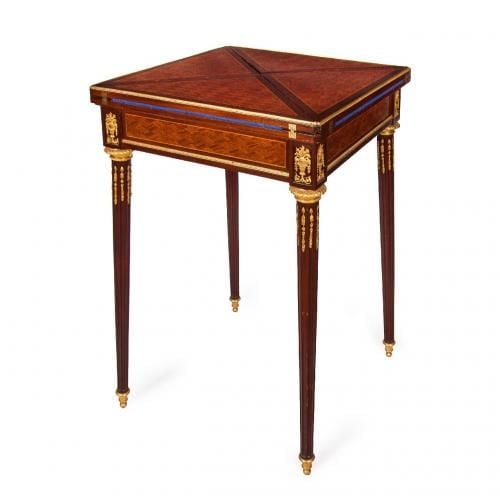 Ormolu, rosewood and mahogany antique card table by Sormani