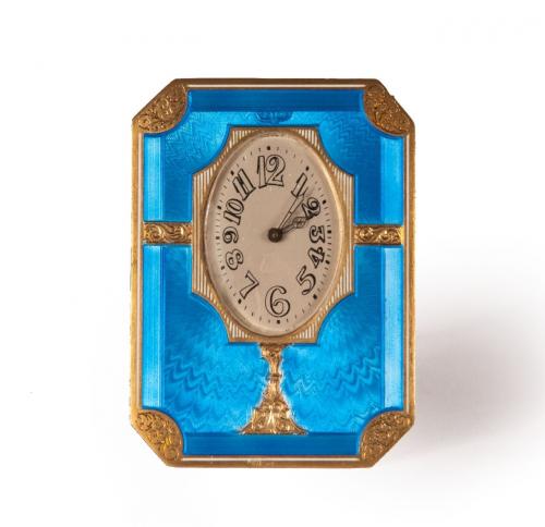 Silver gilt and guilloché enamel antique Russian table clock