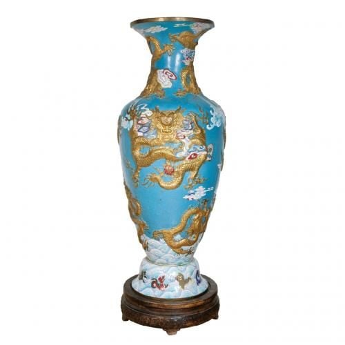 Monumental antique Chinese cloisonné enamel vase