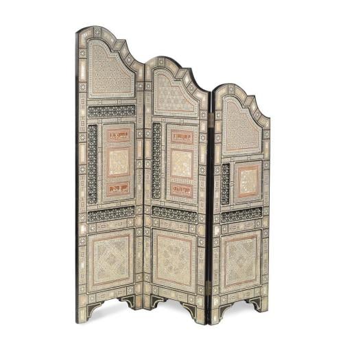Ebonised wood, ivory and mother-of-pearl folding screen | Mayfair Gallery