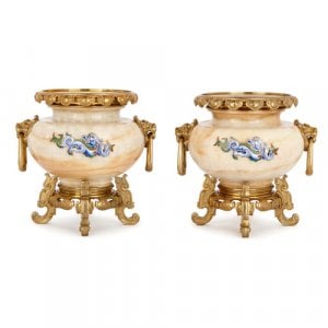 Pair Of Ormolu Enamel And Onyx Vases By H Journet Cie