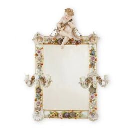 Meissen porcelain antique mirror with candle holders | Mayfair Gallery