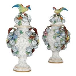Pair of antique Meissen style porcelain Schneeballen vases