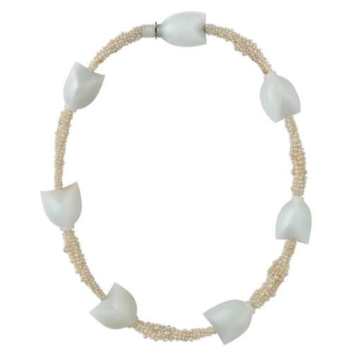 Carved gemstone and pearl necklace by Charlotte de Syllas