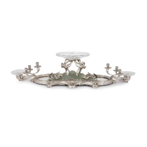 Silver, pate de verre, and crystal surtout de table by Falize