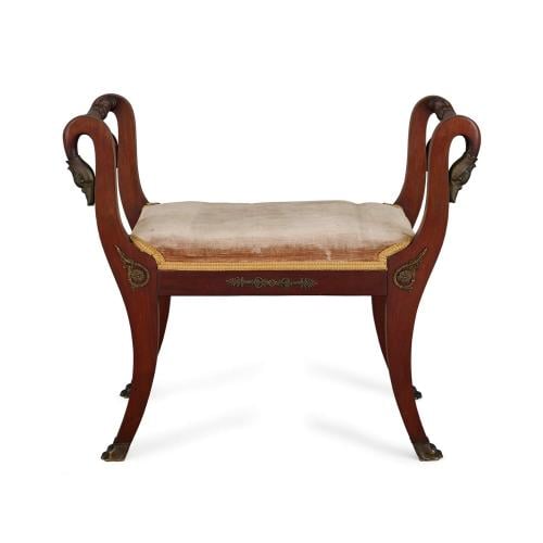 Empire period ormolu mounted antique mahogany stool