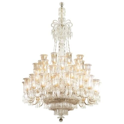 Cut glass and parcel-gilt antique chandelier by F & C Osler
