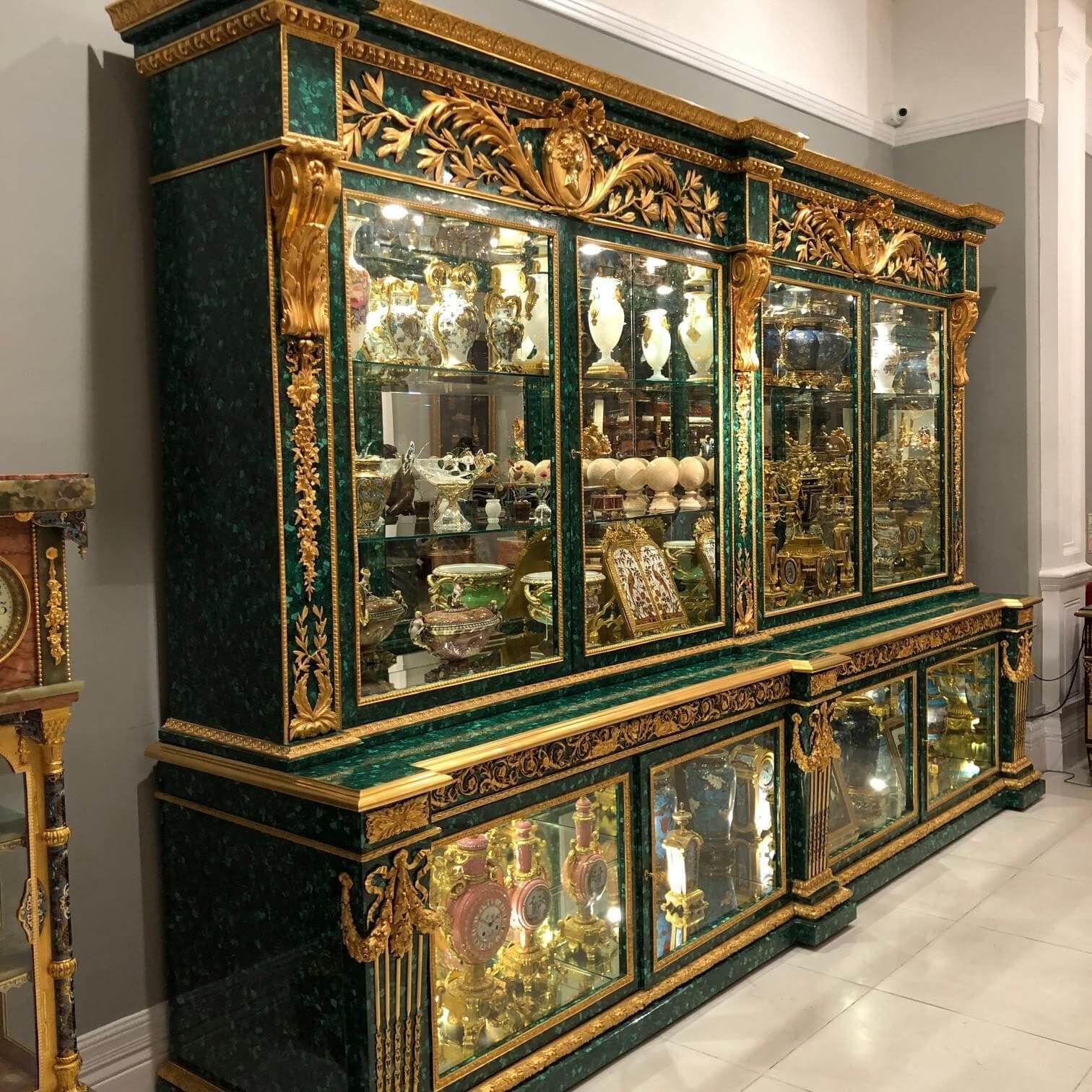 Very Large Ormolu Mounted Malachite Display Cabinet Mayfair Gallery