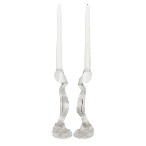Pair of 'ribbon' contemporary silver candlesticks 
