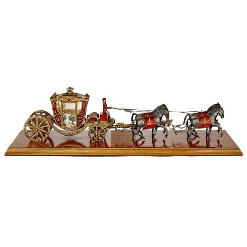 An Austro-Hungarian silver and enamel horse and carriage set