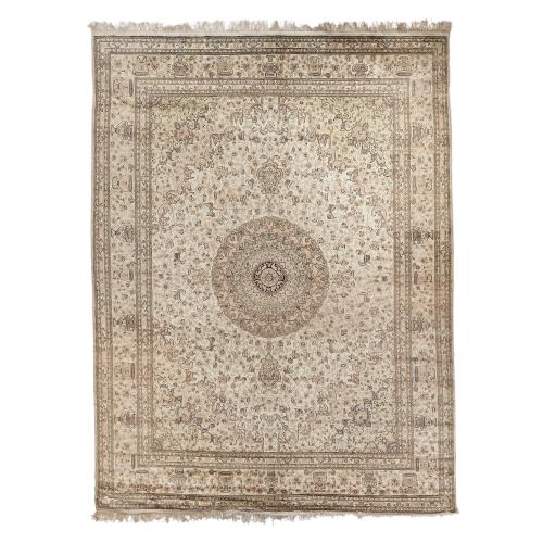 Floral hand-knotted Persian Nain carpet