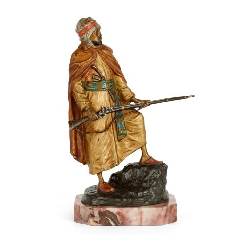 Viennese cold-painted bronze sculpture of an Arab holding a gun
