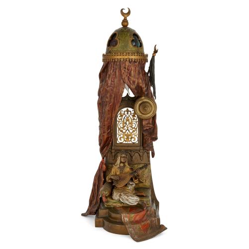 Large Austrian Orientalist cold-painted bronze lamp by Bergman