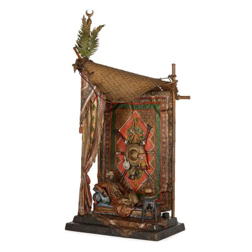 Antique Viennese Orientalist cold-painted bronze lamp by Bergman