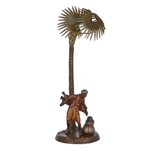 Austrian cold-painted bronze lamp of a water seller under palm tree