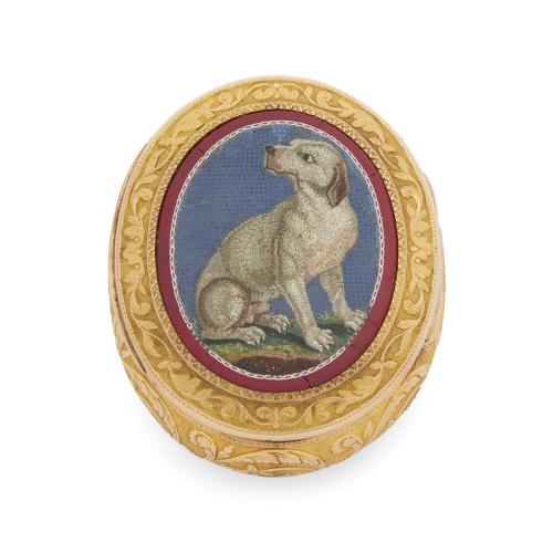 Antique early 19th century Italian gold and micromosaic snuff box