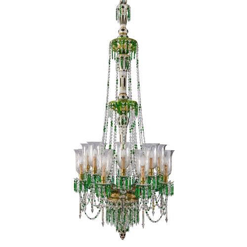 Very large Bohemian cut, etched and gilt glass chandelier