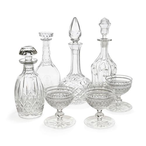 Collection of Continental glass decanters and dessert glasses