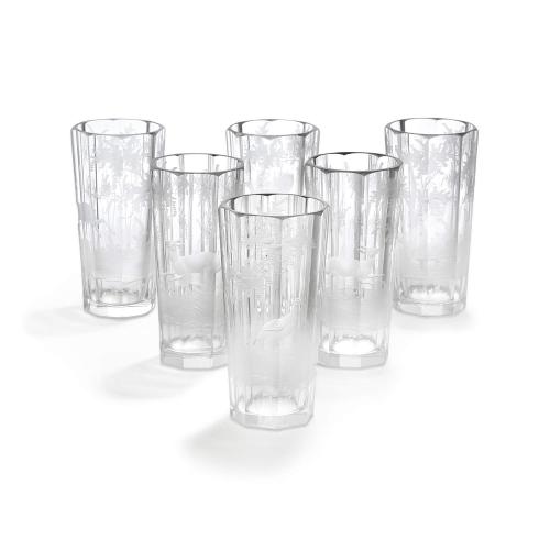 Set of six antique Bohemian engraved glasses