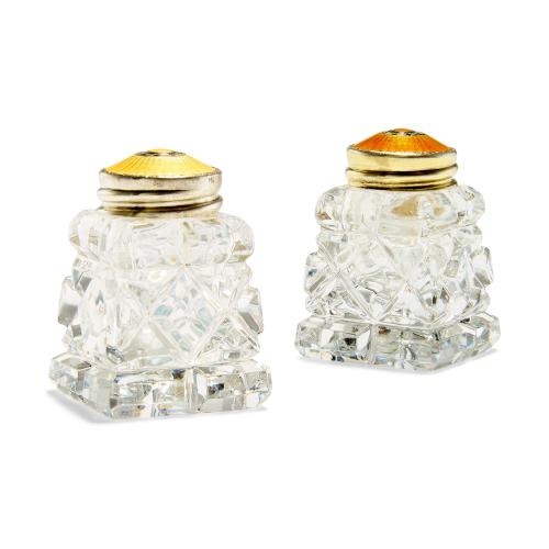 Norwegian silver, enamel and glass salt and pepper shakers by Andersen