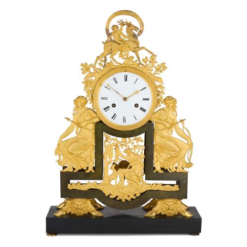 Antique French Louis XVI gilt and patinated bronze mantel clock