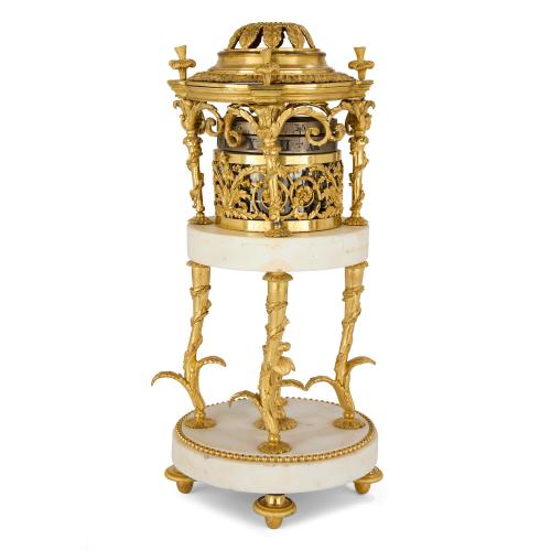Antique Louis XVI period white marble and ormolu cercle tournant clock