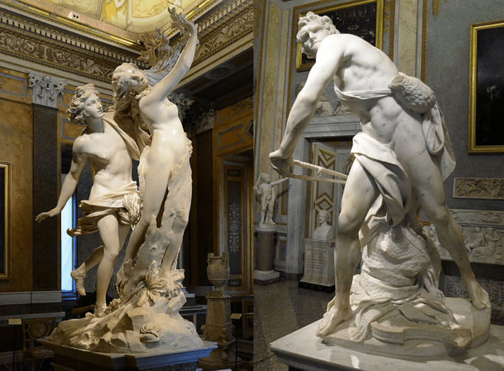 apollo and daphne together with david, both sculptures by bernini