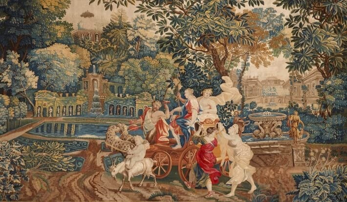 Antique tapestry depicting the story of Bacchus and Ariadne, Mayfair Gallery.