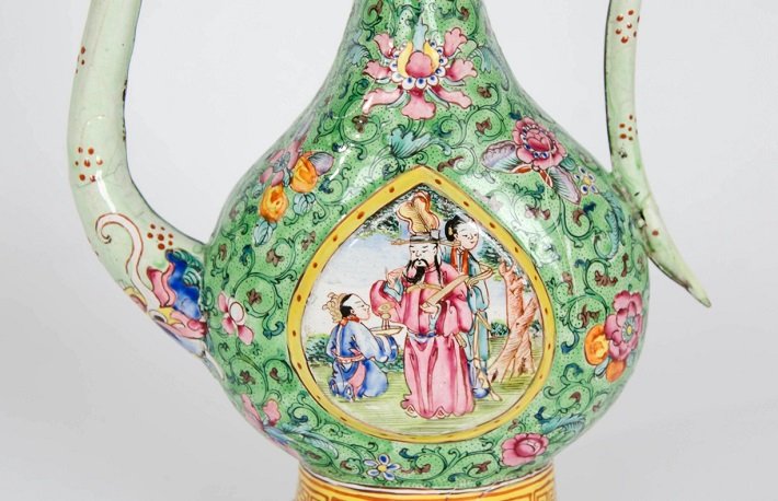 Detail from a Chinese Canton enamel jug