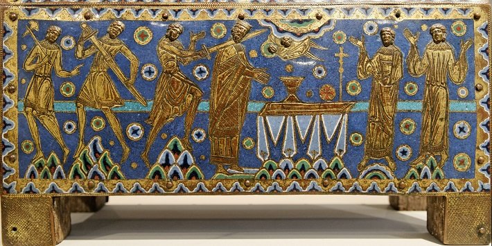 Champleve enamel on copper 'Becket' casket