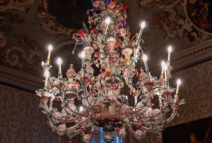 Murano glass chandelier at Ca' Rezzonico in Venice Murano glass chandelier at Ca' Rezzonico in Venice