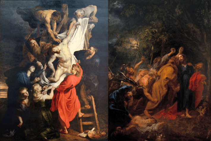 the descent from the cross by rubens, with the betrayal of christ by van dyck
