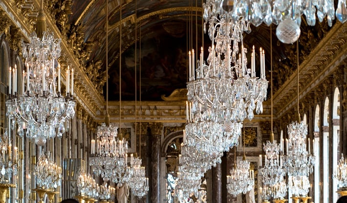 Crystal chandeliers in Hall of Mirrors, Versailles Crystal chandeliers in Hall of Mirrors, Versailles