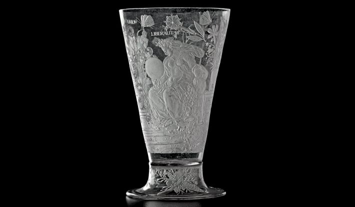 Engraved glass Goblet by Lehmann from 1605